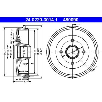 Tambour de frein ATE 24.0220-3014.1