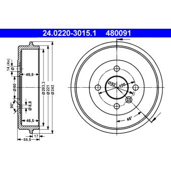 Tambour de frein ATE 24.0220-3015.1