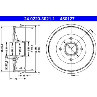 Tambour de frein ATE 24.0220-3021.1