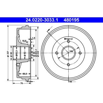 Tambour de frein ATE 24.0220-3033.1