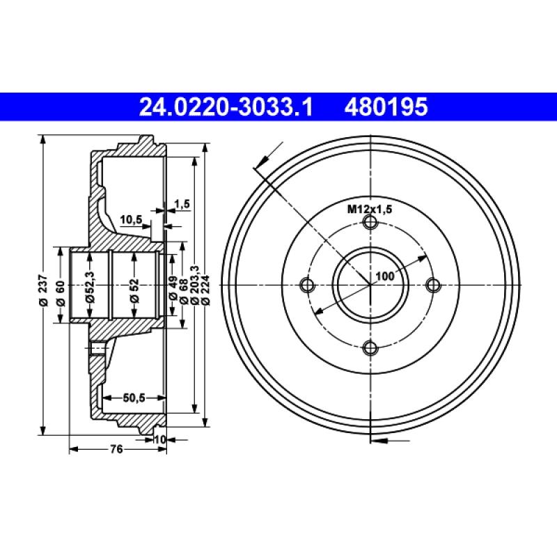 Tambour de frein ATE 24.0220-3033.1 - Visuel 1