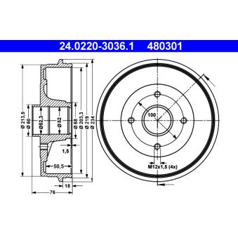 Tambour de frein ATE 24.0220-3036.1