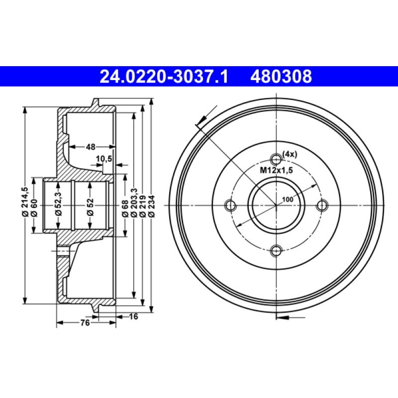 Tambour de frein ATE 24.0220-3037.1 - Visuel 1