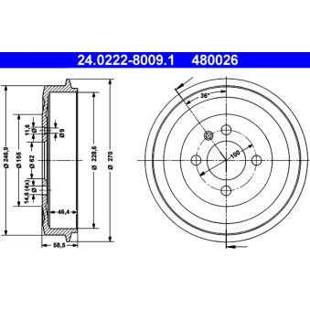 Tambour de frein ATE 24.0222-8009.1