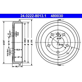Tambour de frein ATE 24.0222-8013.1