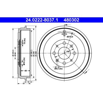 Tambour de frein ATE 24.0222-8037.1