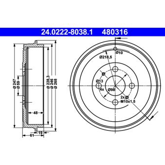 Tambour de frein ATE 24.0222-8038.1