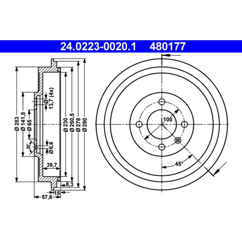 Tambour de frein ATE 24.0223-0020.1 - Visuel 1