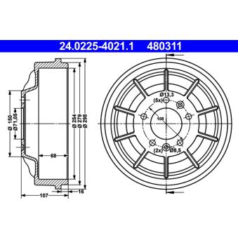 Tambour de frein ATE 24.0225-4021.1