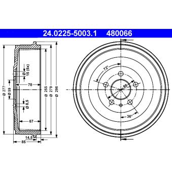 Tambour de frein ATE 24.0225-5003.1
