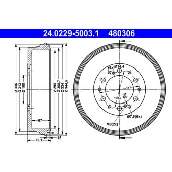 Tambour de frein ATE 24.0229-5003.1