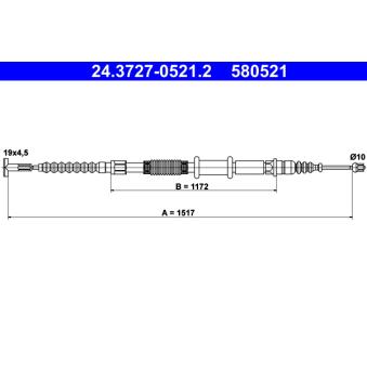 Tirette à câble, frein de stationnement ATE 24.3727-0521.2