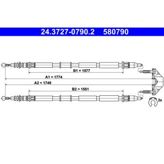 Tirette à câble, frein de stationnement ATE 24.3727-0790.2