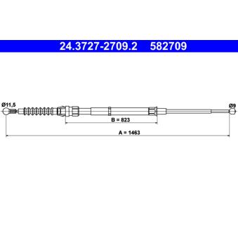 Tirette à câble, frein de stationnement ATE 24.3727-2709.2