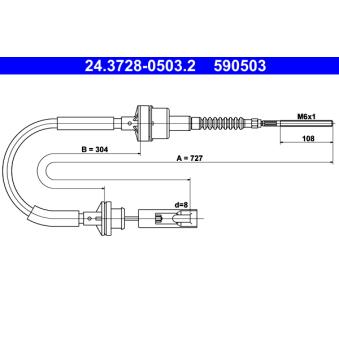 Tirette à câble, commande d'embrayage ATE 24.3728-0503.2