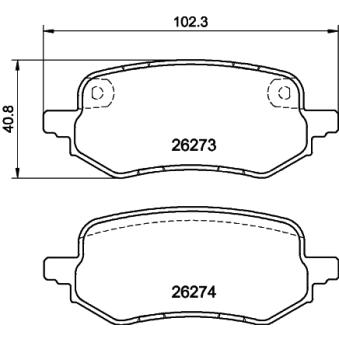Jeu de 4 plaquettes de frein arrière HELLA