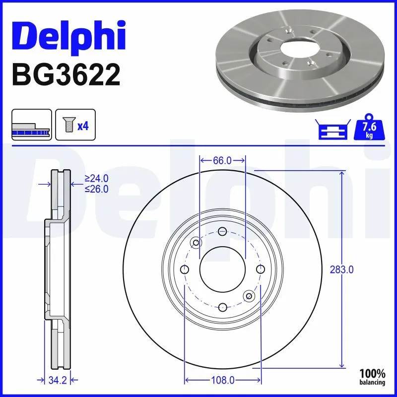 Jeu de 2 disques de frein avant DELPHI BG3622 - Visuel 1