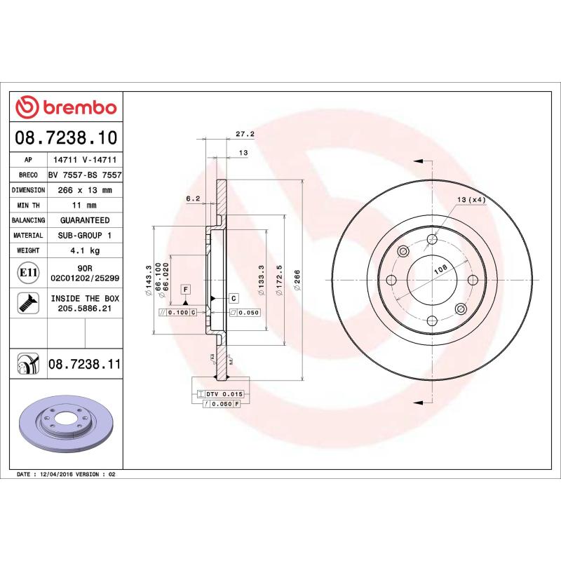Jeu de 2 disques de frein avant BREMBO 08.7238.10 - Visuel 1
