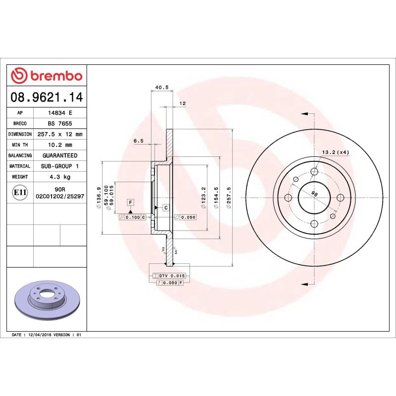 Jeu de 2 disques de frein avant BREMBO 08.9621.14 - Visuel 1