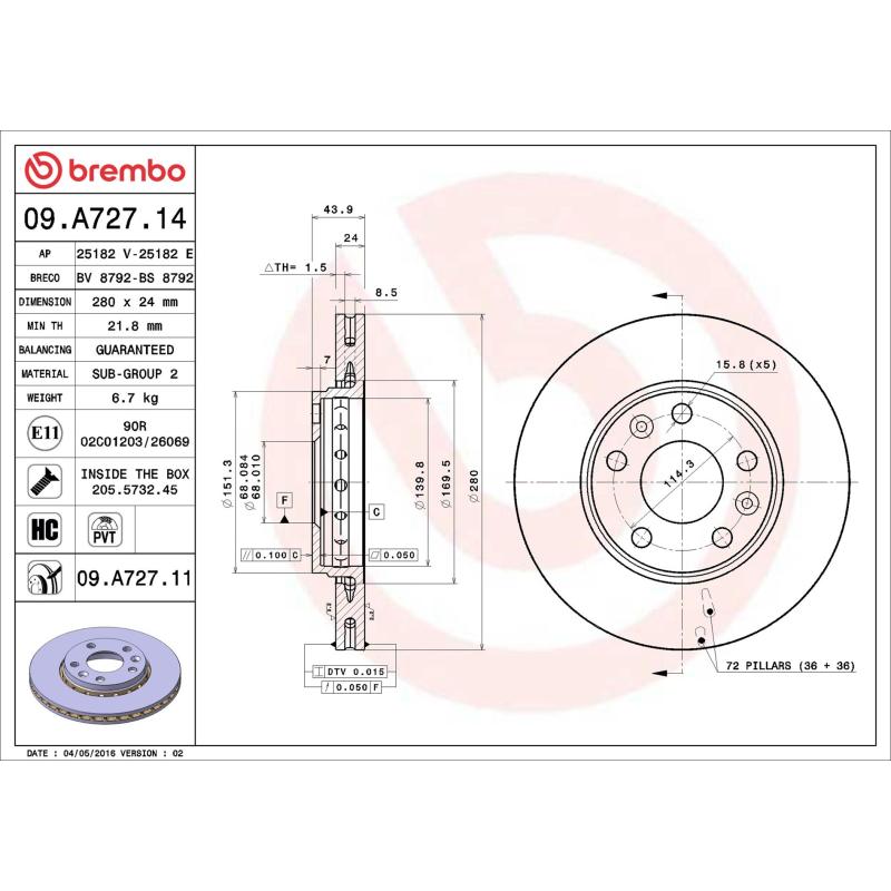 Jeu de 2 disques de frein avant BREMBO 09.A727.14 - Visuel 1