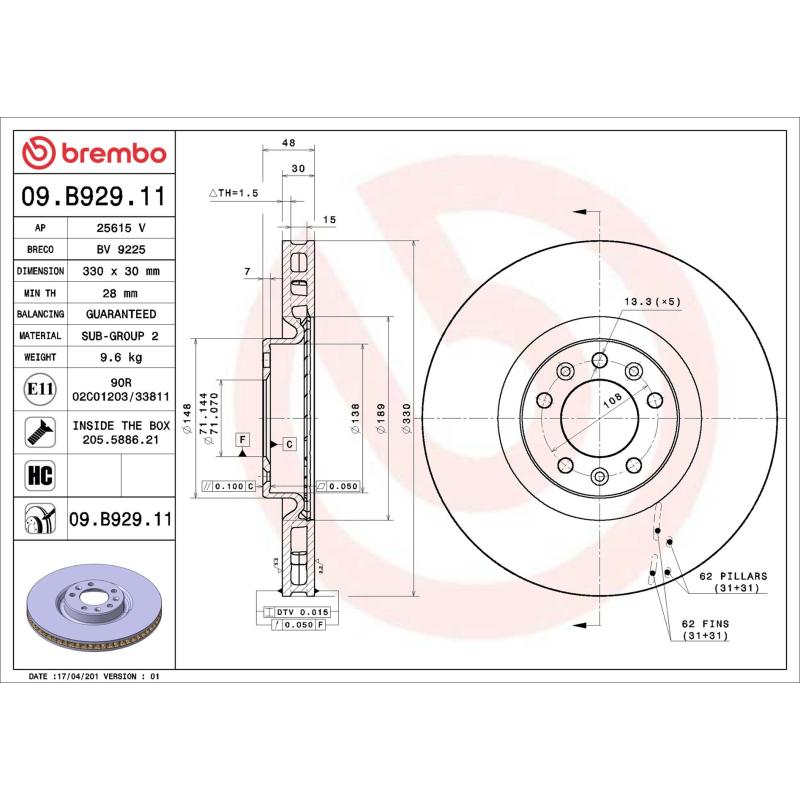 Jeu de 2 disques de frein avant BREMBO 09.B929.11 - Visuel 1