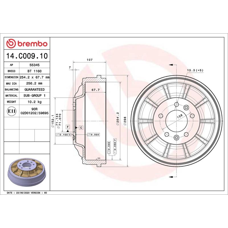 Tambour de frein BREMBO 14.C009.10 - Visuel 1