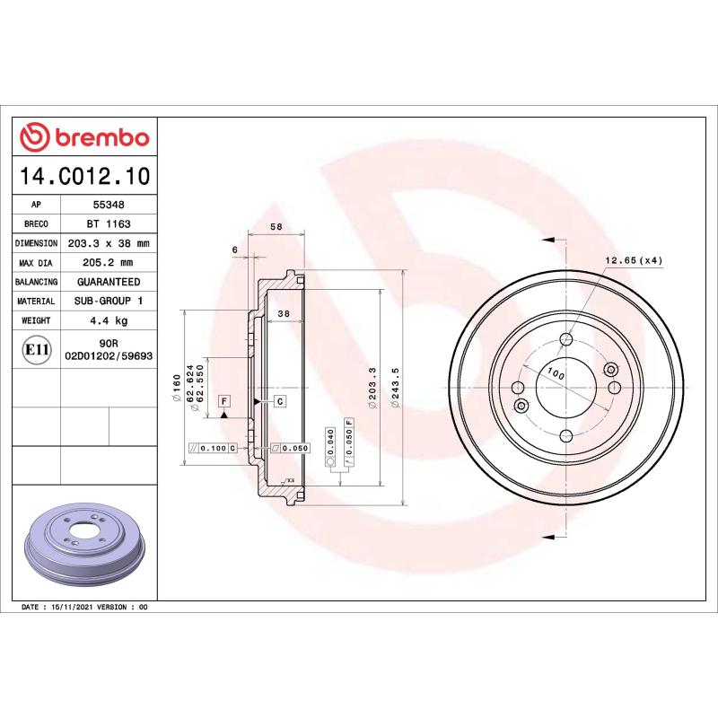 Tambour de frein BREMBO 14.C012.10 - Visuel 1