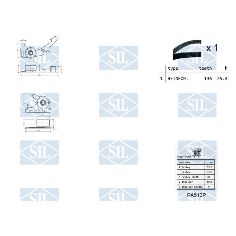 Pompe à eau + kit de courroie de distribution Saleri SIL K1PA513P - Visuel 1