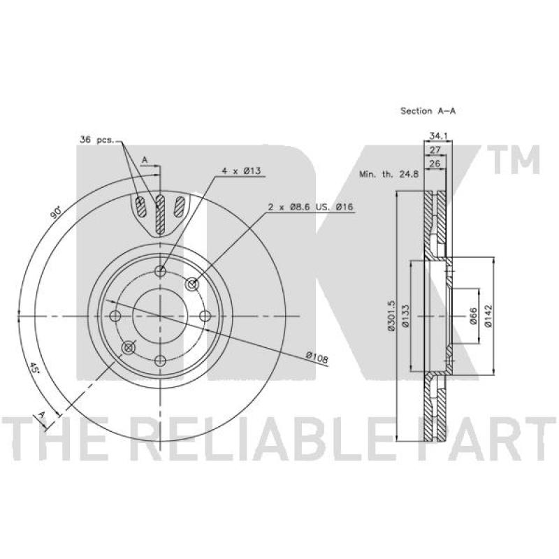 Jeu de 2 disques de frein avant NK 201938 - Visuel 2