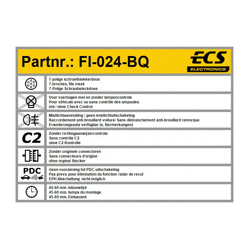 Kit électrique, dispositif d'attelage ECS FI-024-BQ