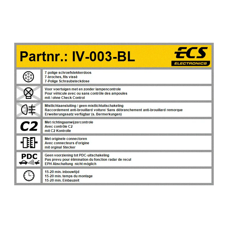 Kit électrique, dispositif d'attelage ECS IV-003-BL