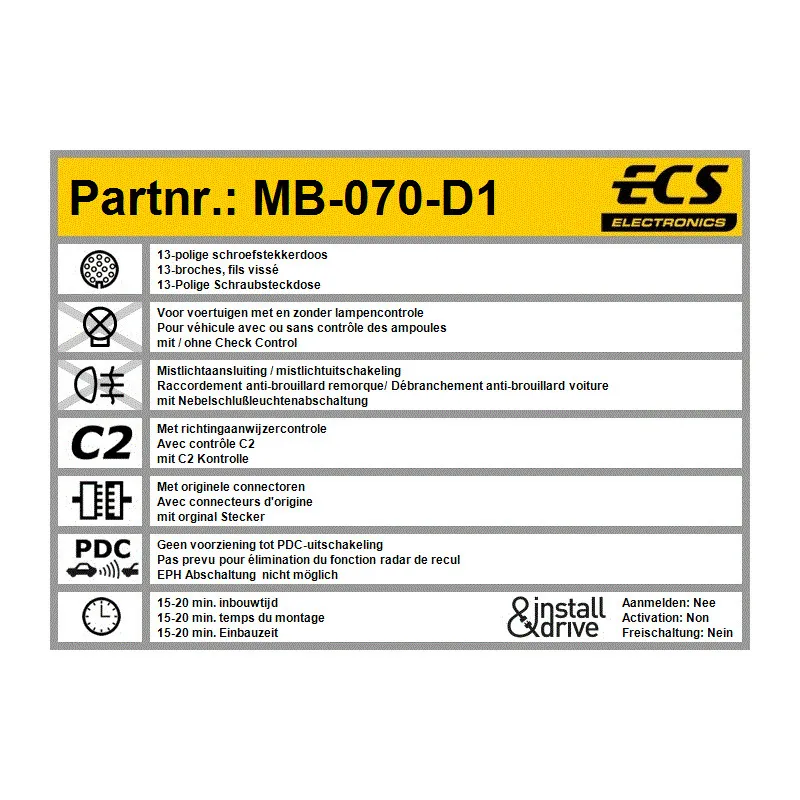 Kit électrique, dispositif d'attelage ECS MB-070-D1