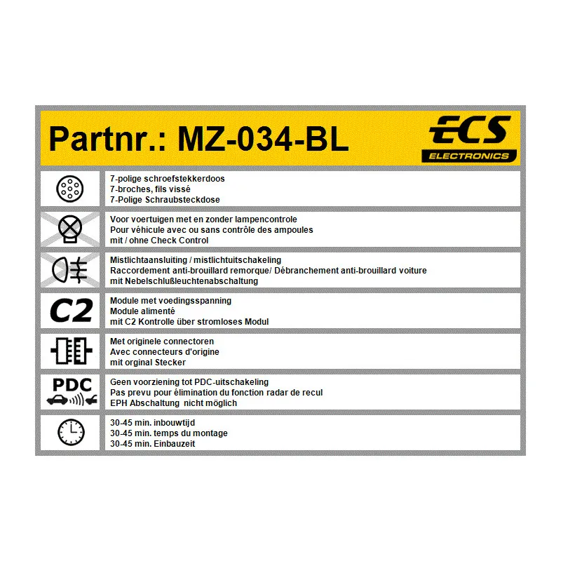 Kit électrique, dispositif d'attelage ECS MZ-034-BL