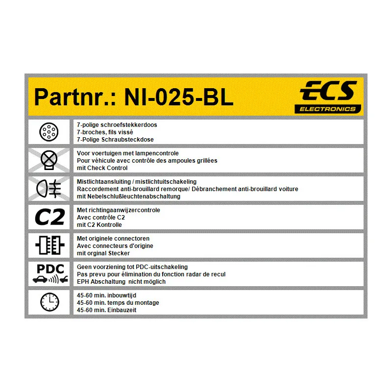 Kit électrique, dispositif d'attelage ECS NI-025-BL
