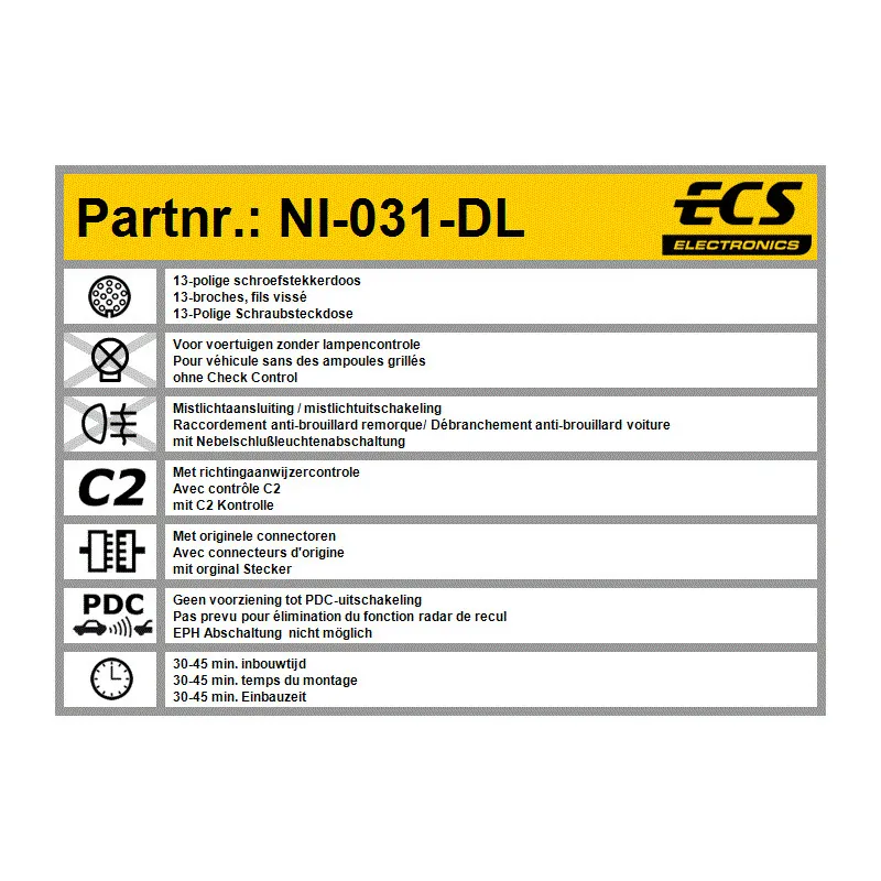 Kit électrique, dispositif d'attelage ECS NI-031-DL