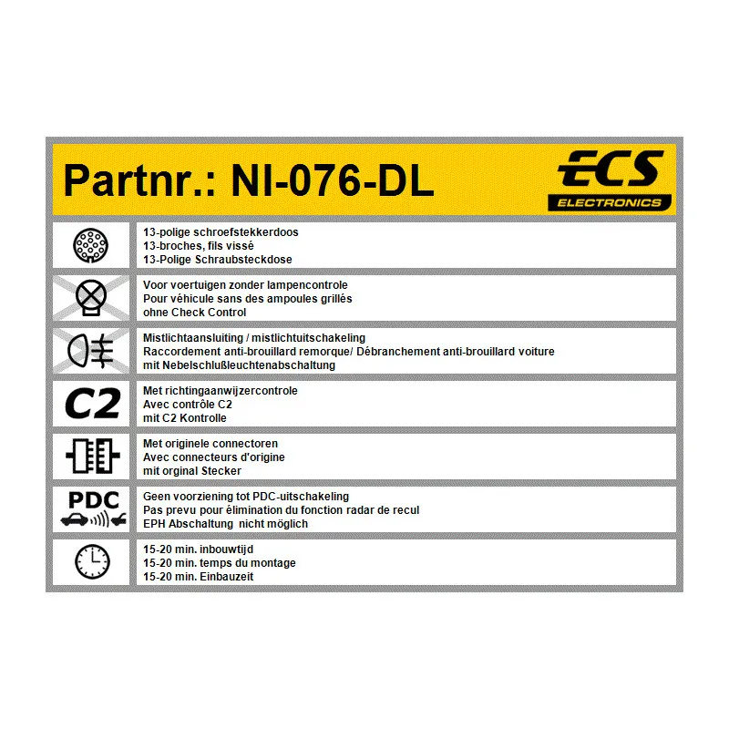 Kit électrique, dispositif d'attelage ECS NI-076-DL