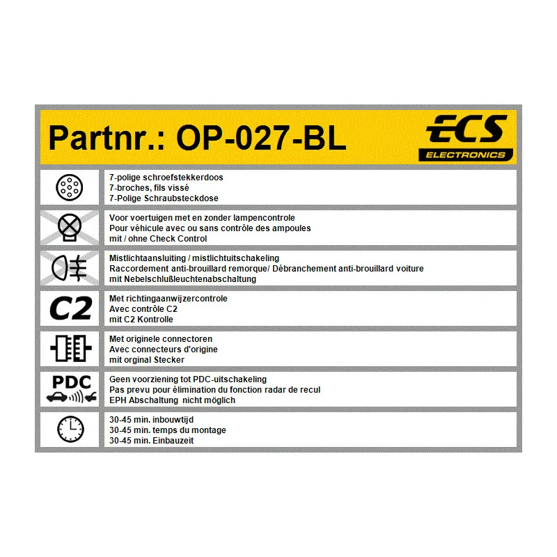 Kit électrique, dispositif d'attelage ECS OP-027-BL