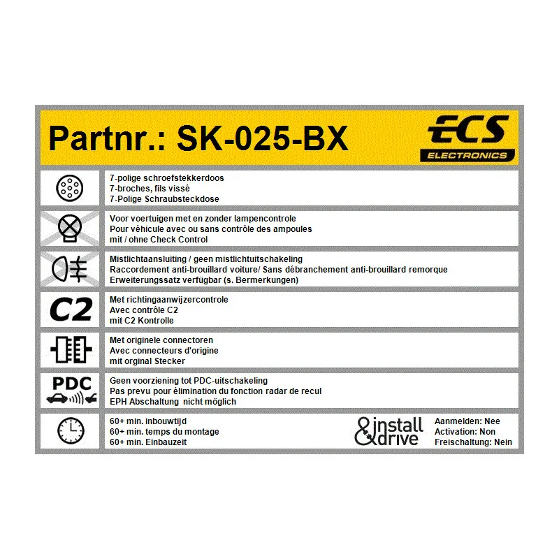 Kit électrique, dispositif d'attelage ECS SK-025-BX