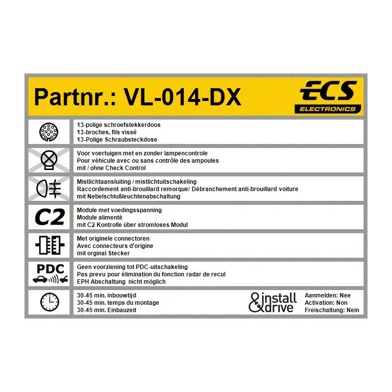 Kit électrique, dispositif d'attelage ECS VL-014-DX