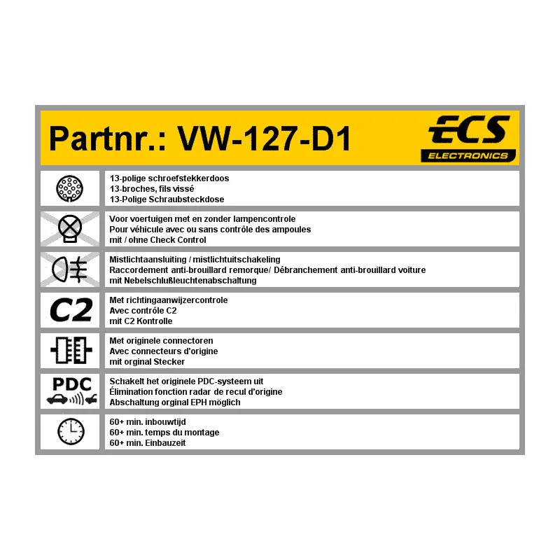 Kit électrique, dispositif d'attelage ECS VW-127-D1