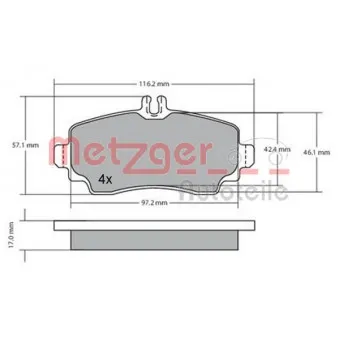 Jeu de 4 plaquettes de frein avant METZGER 1170041