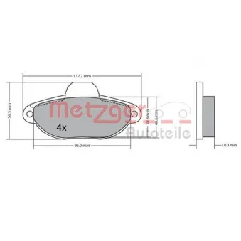 Jeu de 4 plaquettes de frein avant METZGER 1170044
