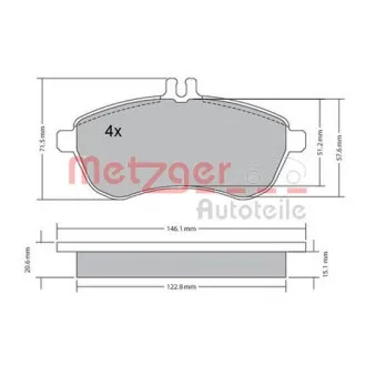 Jeu de 4 plaquettes de frein avant METZGER 1170046