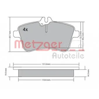 Jeu de 4 plaquettes de frein avant METZGER 1170083