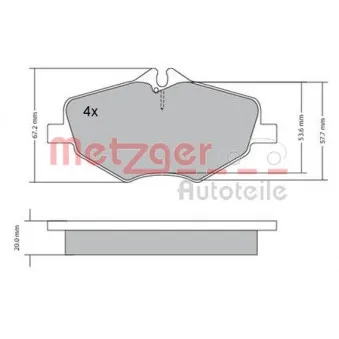 Jeu de 4 plaquettes de frein avant METZGER 1170087