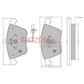 Jeu de 4 plaquettes de frein avant METZGER 1170099