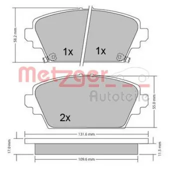 Jeu de 4 plaquettes de frein avant METZGER 1170124