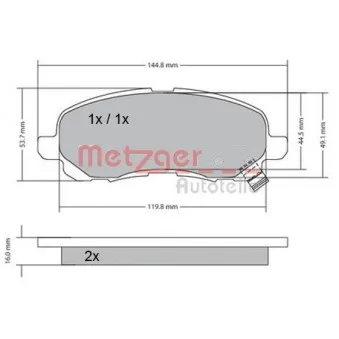 Jeu de 4 plaquettes de frein avant METZGER 1170133