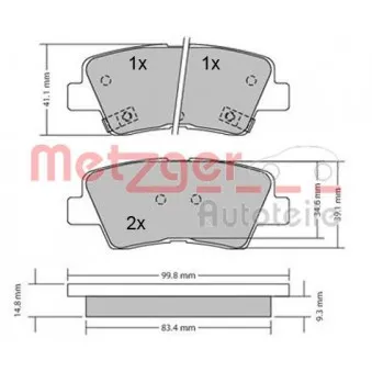 Jeu de 4 plaquettes de frein arrière METZGER 1170134