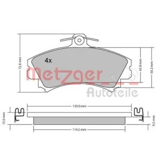 Jeu de 4 plaquettes de frein avant METZGER 1170143